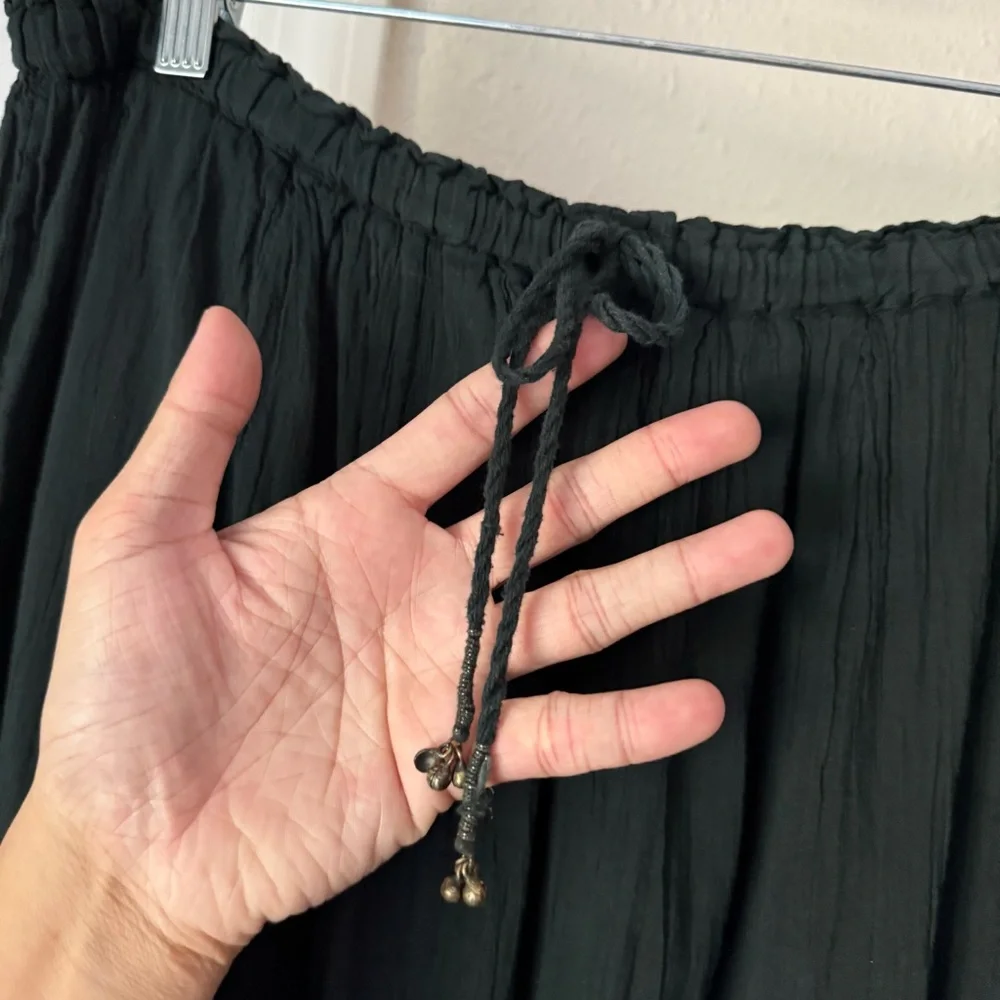 TOKYO DENIM BANK black‎ cotton gauze sheer lined elastic waist midi skirt